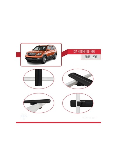 Kia Borrego Hm 2008-2019 Arası İle Uyumlu Basic Model Ara Atkı Tavan Barı Siyah 3 Adet