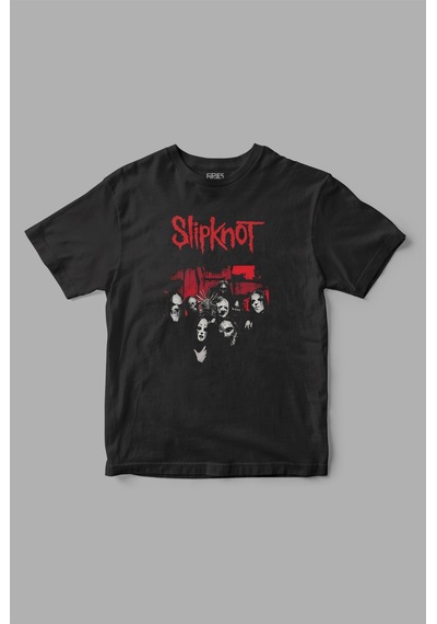 Gries Slipknot Baskılı Tişört Siyah