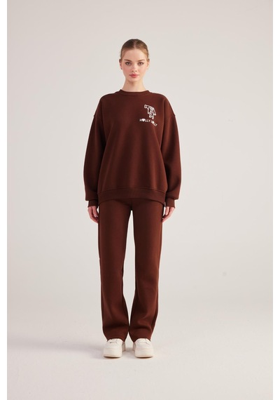 Holly Lolly Oversize Kesim Unisex Gaslighting Sweatshirt Kahve