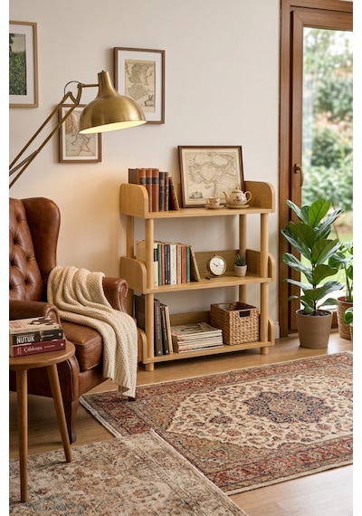 Pureza Ahşap Çocuk Kitaplık & Oyuncak Rafı 3 Katlı Çok Amaçlı Düzenleyici 60x80 CM Meşe