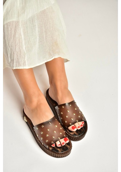 Fox Shoes Y390400003 Kahverengi Hakiki Deri Kadın Terlik Kahverengi