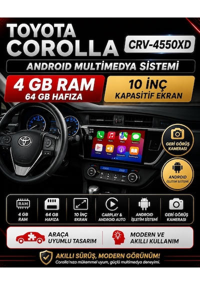 Toyota Corolla Android Multimedya Sistemi 2013-2015 Crv-4550xd