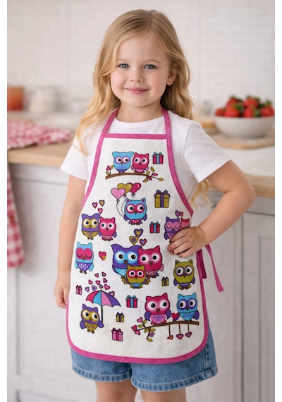 3-5 Yaş Çocuk Mutfak Önlüğü 35x50 Cm Su Geçirmez, Leke Tutmaz, Pamuk Polyester Karışımlı Pembe - Mavi