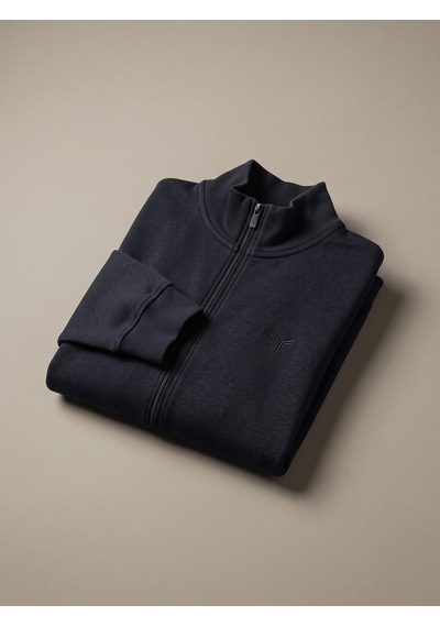 Maccali Erkek Lacivert Büyük Beden Pamuklu Fermuarlı Sweatshirt