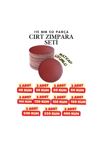 42 Adet Cırt Zımpara Kağıdı Seti 115 Mm - Karma Paket Avuç Taşlama Spiral Uyumlu - Hobici Zımpara Seti
