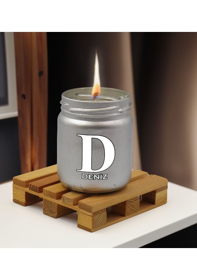 Bk Gift Kişiye Özel Dtf İsimli Gümüş Renkli Cam Kavanozda Kokulu Mum-2, Arkadaşa Hediye, Sevgiliye Hediye, Doğum Günü Hediyesi