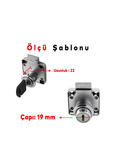 Ugr Kare Mobilya Çekmece Dolap Kilidi Nikel Krom 2 Anahtarlı Kilit 4x4 Cm 22 Mm 5 Adet