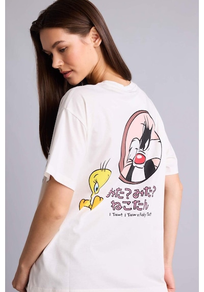 Defacto %100 Pamuk Looney Tunes Oversıze Bisiklet Yaka Sırt Baskılı Kısa Kollu Tişört H4190ax26auwt32 Beyaz-wt32