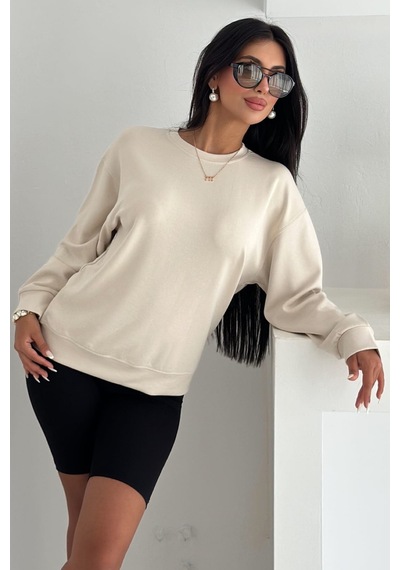 Femelle Bej Modal Kumaş Basic Sweatshirt