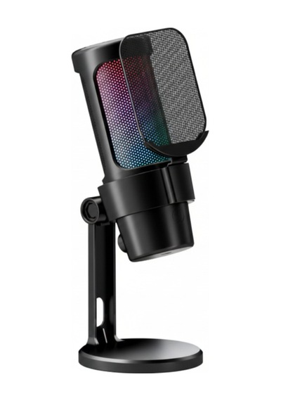 Usb Rgb Kondansatör Mikrofon + Boom Kol Stand Seti Mute Tuşlu Gürültü Azaltma Siyah
