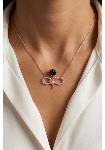 Çekirdekjewelry Sonsuzluk Siyah Gül Kolye 925 Ayar Gümüş Rose Gold Kaplama Taşlı Zarif Kadın Kolyesi Pembe Çekirdekjewelry Sonsuzluk Siyah Gül Kolye 925 Ayar Gümüş Rose Gold Kaplama Taşlı Zarif Kadın Kolyesi Pembe