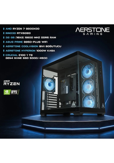 Aerstone Hyperion R7-9800X3D 32 GB 1 TB SSD Free Dos Masaüstü Oyuncu Bilgisayarı