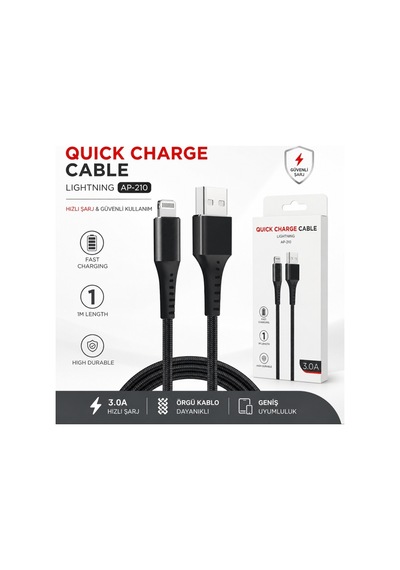 Ap-210 Quick Charge Cable 3a Usb To Lightning Hızlı Şarj Kablosu 1 Metre İos Uyumlu  Kablo Fast Charging