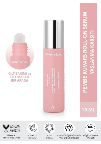 Bade Natural Pembe Kuvars Roll On Yüz Masaj Serumu 10 ML