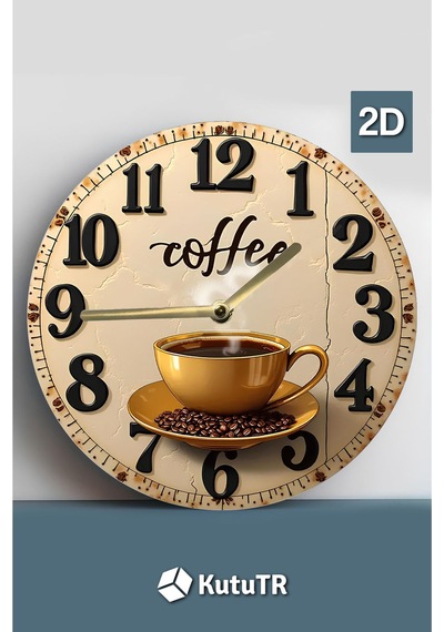 Sessiz Yuvarlak Ahşap Duvar Saati, Kuvars Coffe Desen 2d Sdw028 Renkli
