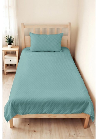 Turkuaz Minimal Genç Odası Tek Kişilik Pike Takımı - Kapitone Mavi 160x220 Cm Yazlık Yatak Örtüsü Rüzgarlı Kakao İzi