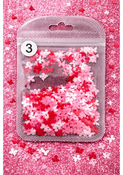 Mini Flower Confetti Nail Art Dekor Pink & Red Mix No:03