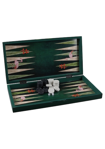 Tropikal Flamingo Desenli Tavla Seti 44x44 Cm Plastik Taşlı