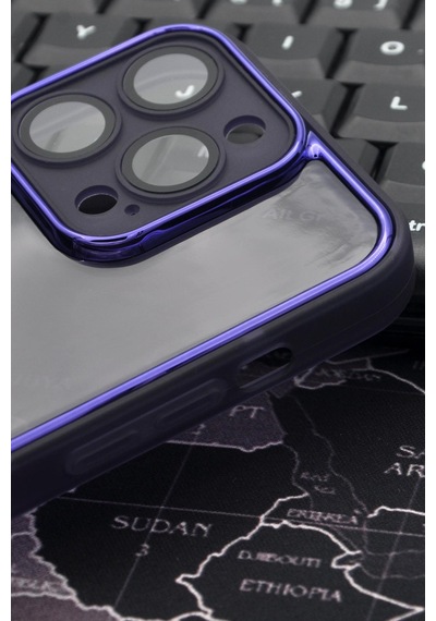 Apple Uyumlu iPhone 14 Pro  Mor Kenarlı Renkli Yarı Şeffaf Kapak Kılıf Kamera Lens Korumalı Mor