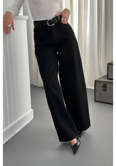 Alemdarshop Siyah Geniş Paça Jeans Pantolon