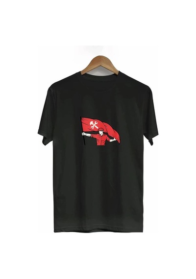 Freedom Store 1 Mayıs Emek Ve Dayanışma Bayraklı Emekçi Baskılı Bisiklet Yaka T-shirt - Siyah