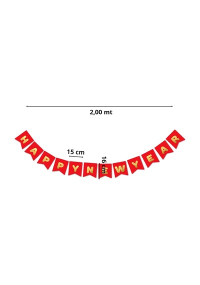 Happy New Year Banner, Altın Baskılı Kırmızı - 2.00 Mt