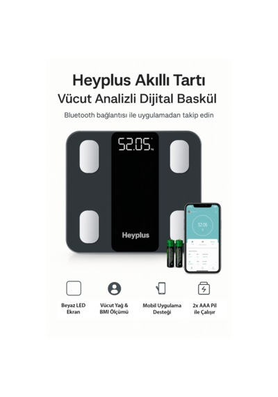 Dijital Baskül Akıllı Tartı - Yağ Su Kas Ölçerli Vücut Analiz Baskülü