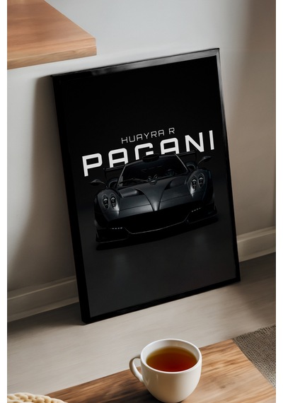 Pagani Huayra R Siyah Ahşap Çerçeveli Poster, Dekoratif Araba Duvar Tablosu