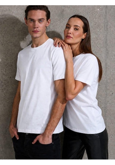 Mareandpanda Unisex Kısa Kollu Bisiklet Yaka Basic Viskon Bluz Beyaz