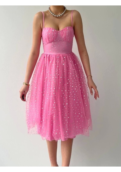 Defymoda Missu Midi Elbise Pembe