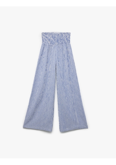 Koton Beli Gipeli Rahat Kalıp Geniş Paça Çizgili Pantolon Mavi Çizgili 5sal40131ıw Mavi