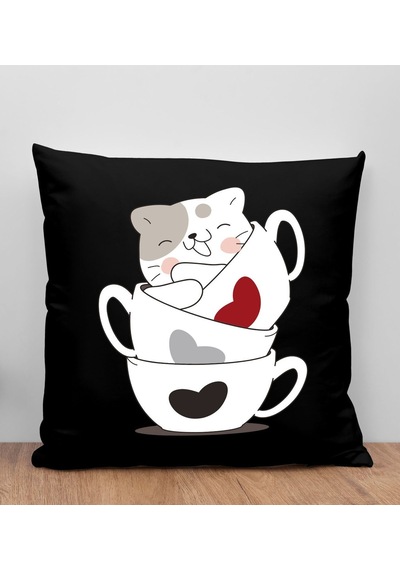 Bk Gift Kedi Tasarımlı Siyah Kırlent Yastık, Arkadaşa Hediye, Ev Dekorasyonu, Ev Hediyesi-10