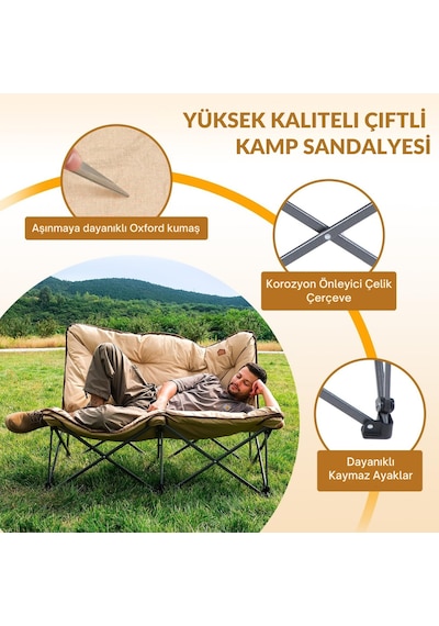 Kingcamp Lemon Lux Double Ultra Konforlu Çift Kişilik Kamp Sandalyesi Khaki Bej
