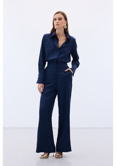Sateen Jakarlı Pantolon - Lacivert-136611 Lacivert