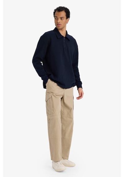 Defacto Boxy Fit Polo Yaka Yarım Fermuarlı Pike Sweatshirt G6471ax25wnnv253 Lacivert-nv253