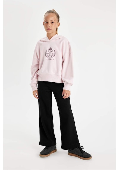DeFacto Kız Çocuk Oversize Geniş Kalıp Kapüşonlu İşlemeli Kalın Sweatshirt D2885A824WNPN440