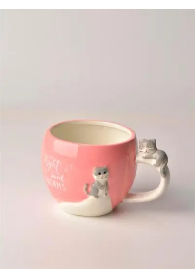 3d Hayvanlı Kulplu Seramik Kupa 460 Ml Pembe