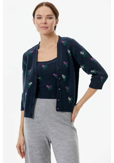 Sementa Çiçek Motifli Crop Triko Takım - Lacivert 001