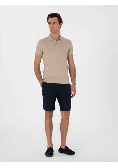 Vizon Slim Fit Desenli Polo Yaka T-shirt Kahverengi