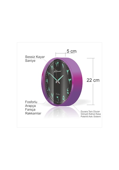 Küçük Siyah Çerçeve Zemin 22Cm Arapça Farsça Fosforlu Duvar Saati (502953683) Siyah