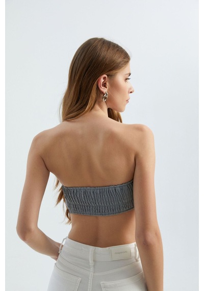 Hiccup Amerikan Koltsuz Temel Crop Top Gri