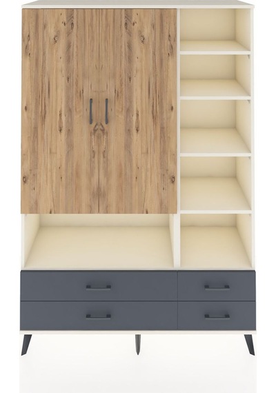 Hyperion Dolap 10 Raflı 4 Çekmeceli 2 Kapaklı 132x44x195 Aytaşı-çam/antrasit Atlas Çam/antrasıt