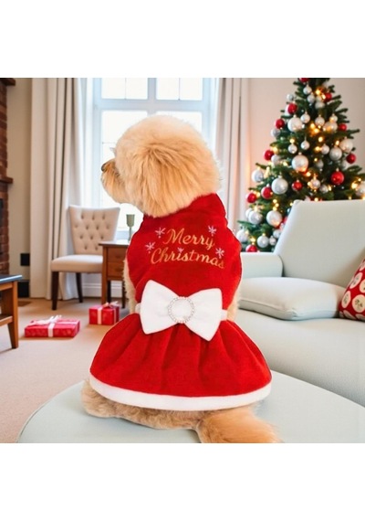 Gedyco Merry Christmas Peluş Küçük Irk Köpek Yılbaşı Elbisesi-17058