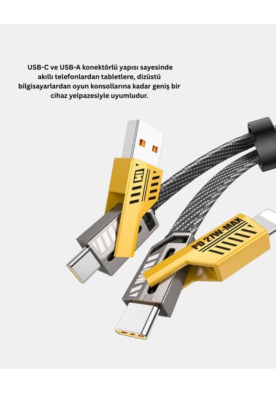 Cosmotex 65w 4 Ü 1 Arada Örgülü Hızlı Şarj Kablosu Usb-c Usb-a Çoklu Şarj Dalı 18439903