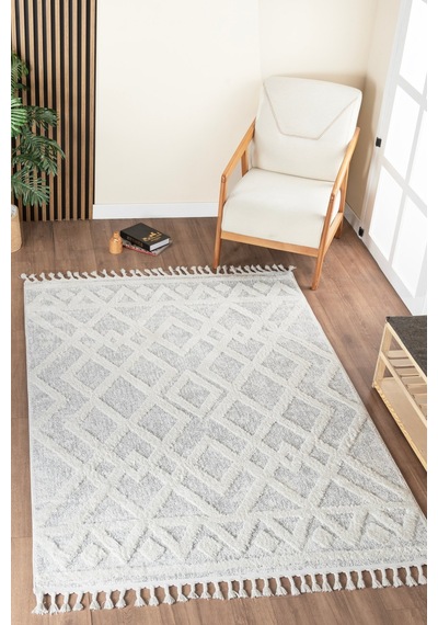Norway Vl Bukleli Premium Yumuşak Peluş Post Iskandinav Oturma Odası Salon Halısı 65373a Krem-gri