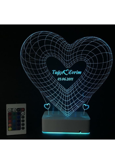 Kişiye Özel 3D Kalp Ve Aşk Sevgiliye Hediye Masaüstü Led Lamba