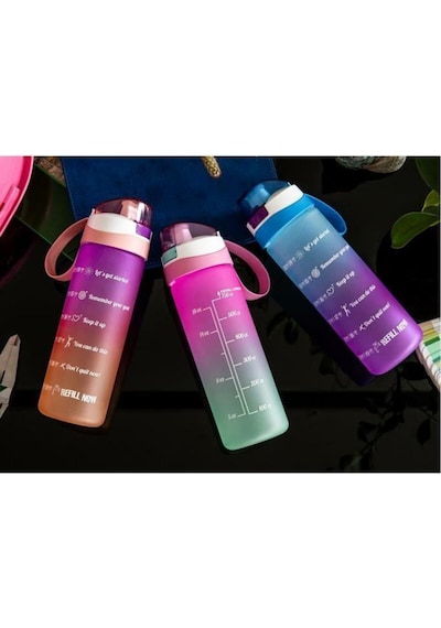 0,75 Lt Çift Renk Boyalı Ölçü Baskılı Matara-pembe Çok Renkli Plastik Diğer