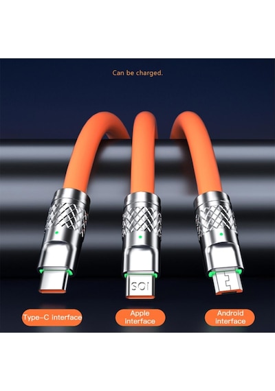 Turuncu 100/120w 3 In 1 Şarj Kablosu 120cm Mikro Usb/tip-c Çoklu Usb Cep Telefonu Şarj Kabloları Xiaomi Huawei Samsung İçin Turuncu