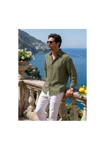 Baselco Amalfi Muslin Oversize Gömlek - Basic Fresh Haki