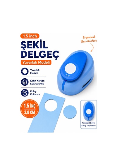 Ofisinn Şekilli Büyük Boy Delgeç/şekilgeç 3.8 Cm Yuvarlak Mavi